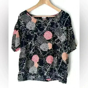 Jacqueline De Yong Women’s Black Pink Floral Short Sleeve Shirt  36 Small